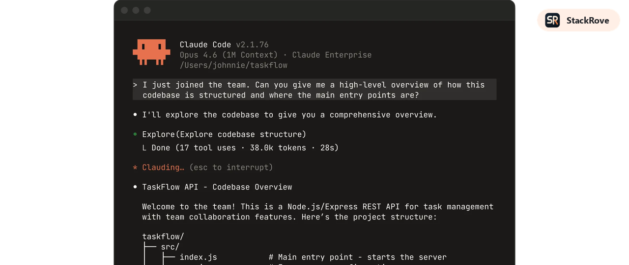 Official Claude Code runtime image showing a repo-reading session in the terminal.
